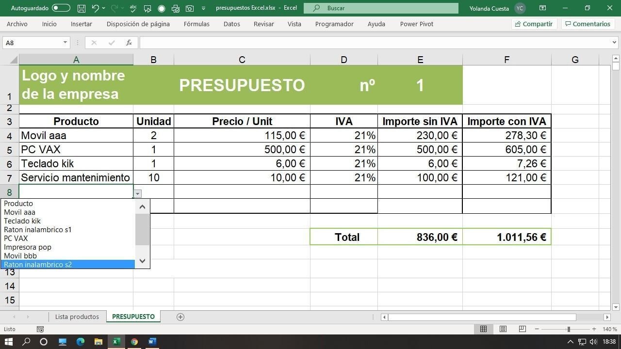 3. Crea un presupuesto